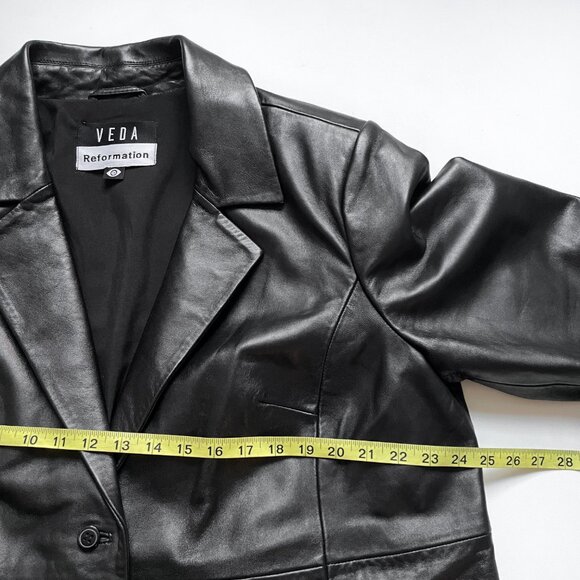 Reformation Veda Crosby 90s Longline Leather Blazer Black Size 2X - Picture 10 of 15